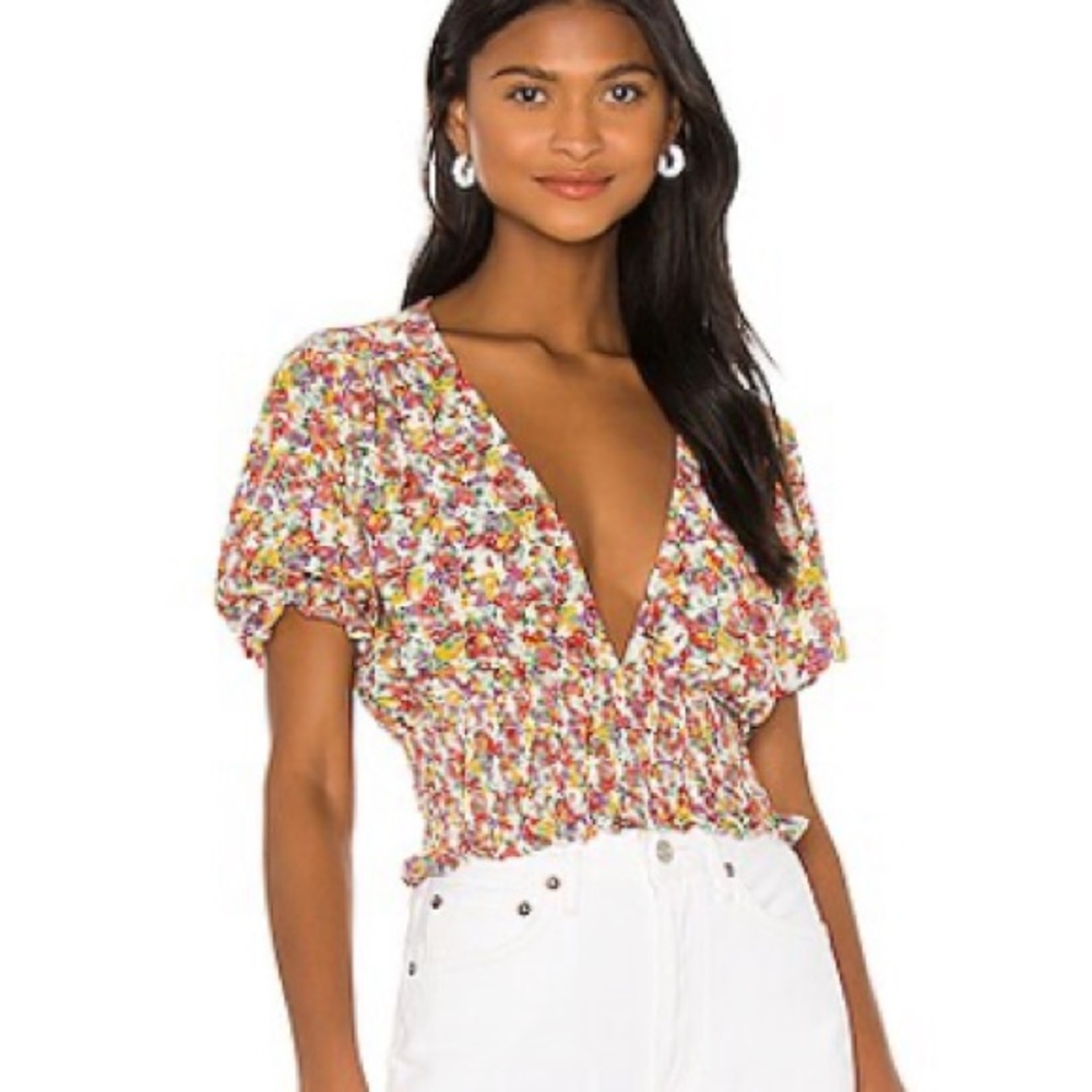 Floral Print Faithful The Brand V-Neck Crop Top Blouse